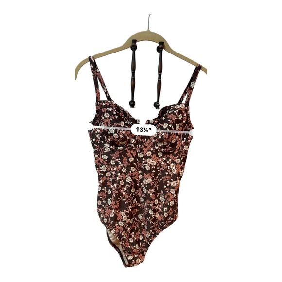 Kona Sol Size Medium Brown & Pink Floral One-Piece Swimsuit Built-In Bra NWT - Picture 9 of 9